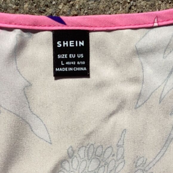 SHEIN NEW BOHO WOMENS LARGE TOP BLOUSE FLOUNCE SLEEVES BRIGHT FLORAL LARGE - Picture 6 of 8